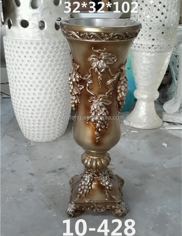 Wholesale Crystal color FRP artificial flower floor large vase with grape vine for home