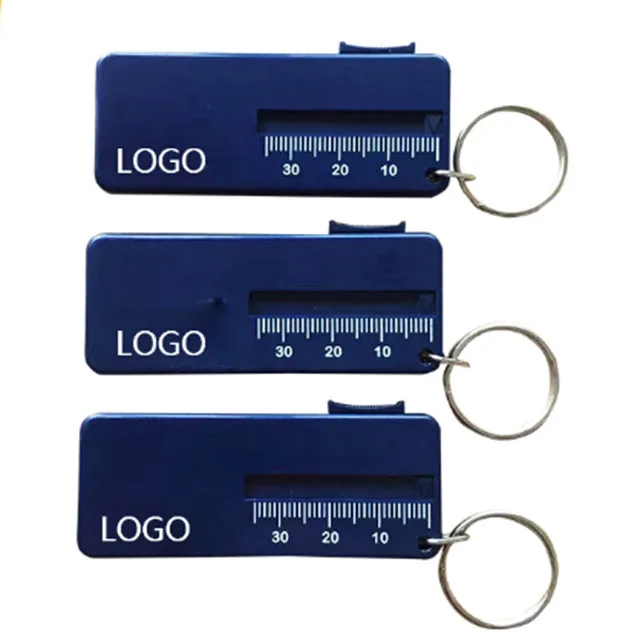 Logo imprinting car tire tread depth gauge with keychain for promotion