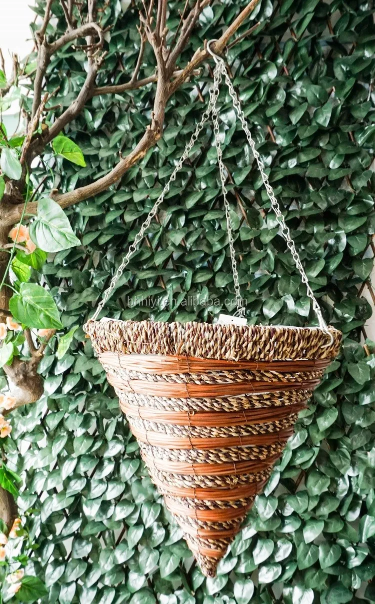 
Customized Size Cone Hanging Basket with Plastic Liner for Outdoor/indoor Decoration Flower Plant Pots 