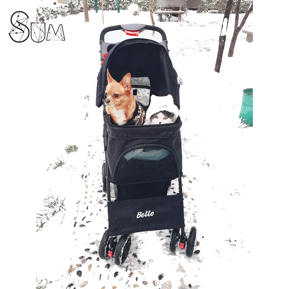 New Pet Stroller Cat Dog Cage 3 Wheels Stroller Travel Folding Carrier