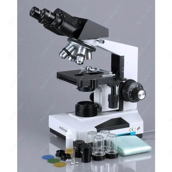 AmScope Supplies 40x-2000x Advanced Binocular Microscope + 50 Slides + 100 Coverslips