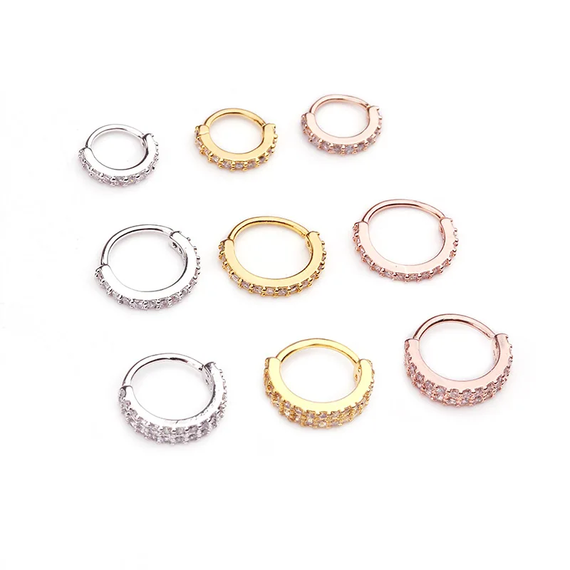 Silver And Gold Plated Copper Cz Hoop Clicker Helix Cartilage Earring Daith Snug Rook Tragus  Nose Piercing Jewelry Wholesale