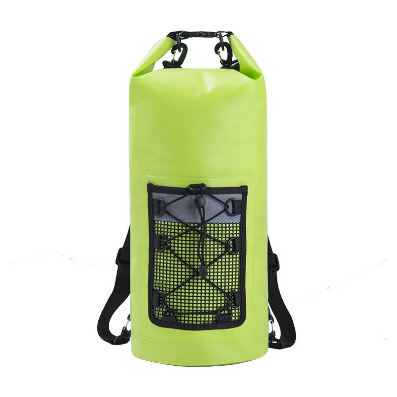 Custom Logo 500D Tarpaulin PVC Dry Bag Diving Riding Waterproof  Backpack With Mesh Pockets & Reflective Stripe