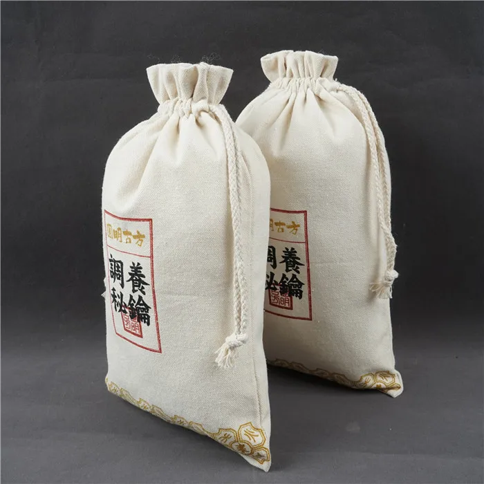 
Low MOQ Add Logo Printed drawstring bag, Natural Cloth Custom Drawstring Bag 