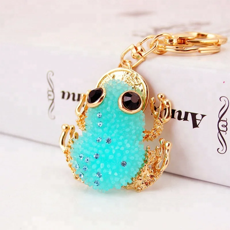 Creative Cute Resin Colorful Frog Keychain Lucky Golden Toad Metal Purse Bag Pendant Accessories Charm Key Chain Ring Holder