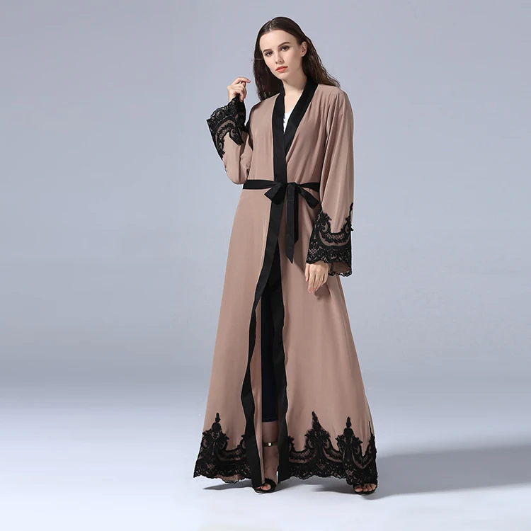2021 Front Open Islamic Clothing Lace Dubai Kimono Abaya for Women Muslim Wholesale