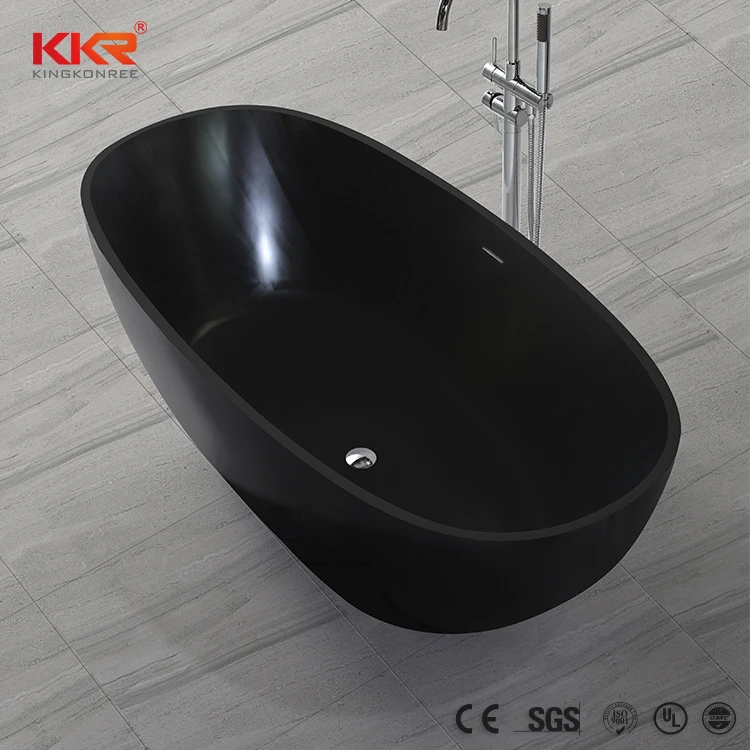 Hotel furniture resin bath 1400mm matt black surface acrylic freestanding bathtub