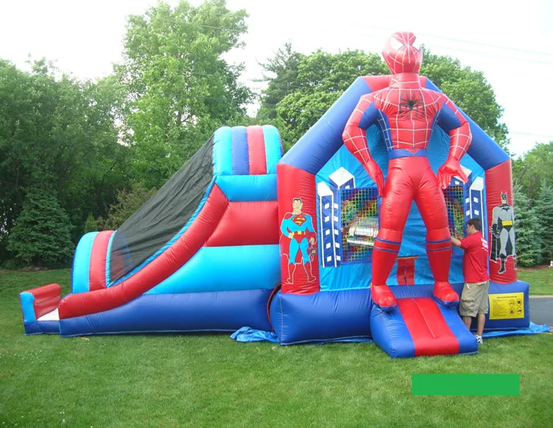 Spiderman Adventure Inflatable Combo / Superhero bounce house with slide / moonwalk bouncer for sale