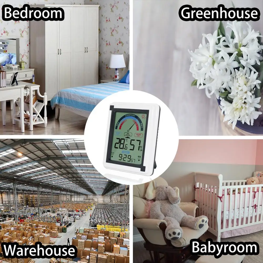 Новейшая домашняя Цифровая метеостанция с термометром и сенсорным экраном, будильник с монитором температуры и влажности