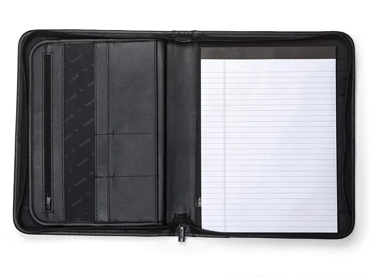 Zippered Padfolio A4 Business Conference Document Organizer File Folder PU Leather Portfolio