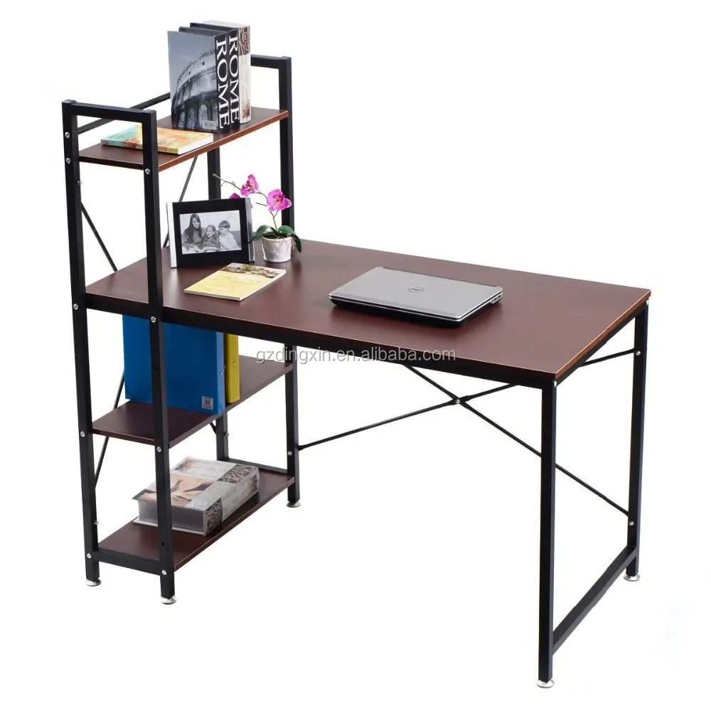 computer desk compact desk with 4 shelves Home office study table brown