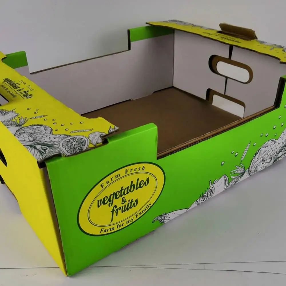 Коробка для хранения фруктов и овощей с логотипом на заказ, картонные коробки с ручкой, коробки для еды на вынос для зеленых фруктов