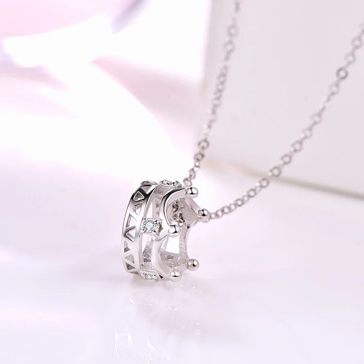 ZHILIAN Women Jewelry  925 Sterling Silver Clavicle Chain Necklace  Diamond Cz Crown Necklace