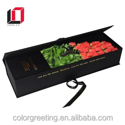 Factory elegant custom black cardboard rectangular rose packing paper flower box