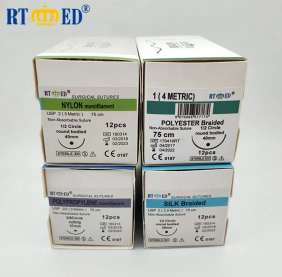 Заводская цена, неабсорбируемый хирургический шов usp2 ~ 10/0 (нейлон/плипропилен/шелк/полиэстер)