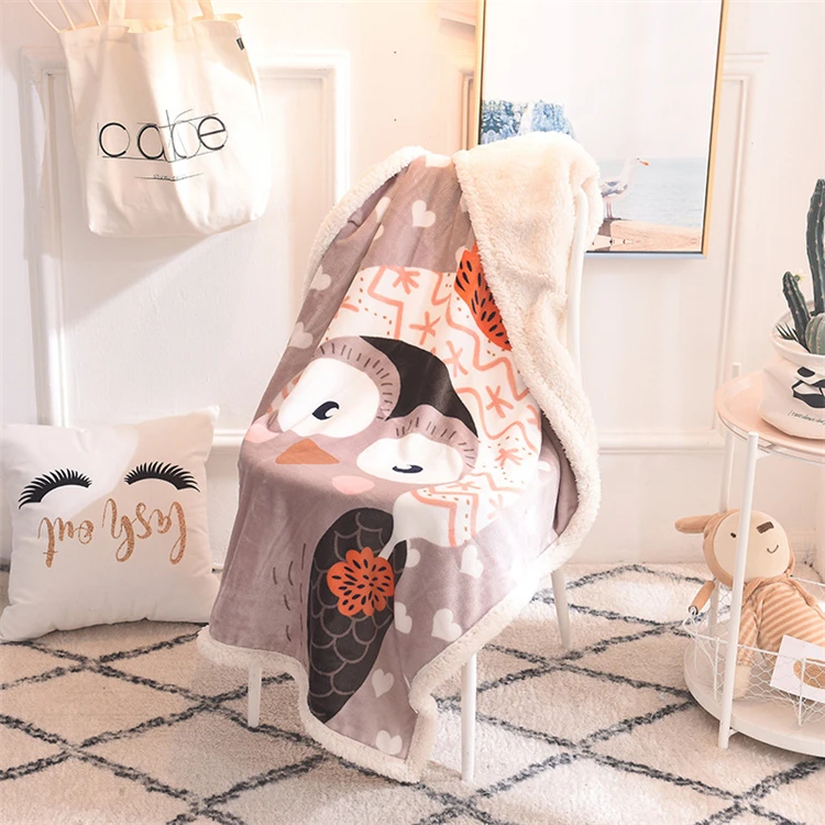 
High Quality Cartoon Animal Printed Baby Plaid Fleece Receiving Blanket 