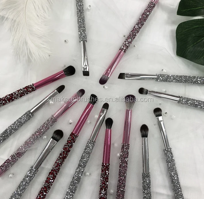 YRX W029 9PCS Diamond Luxury Makeup Brush Gif Set Bling Personalised Private Label High Quality Silver  Makeup Brush Set