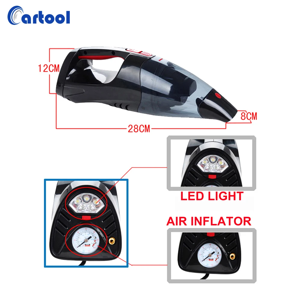 Portable Powerful 12v Wet Dry Vacuum Cleaner With LED Air Compressor