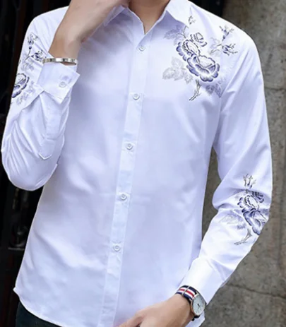 2018 autumn latest trend fashion popular young beautiful flower man long sleeve shirt
