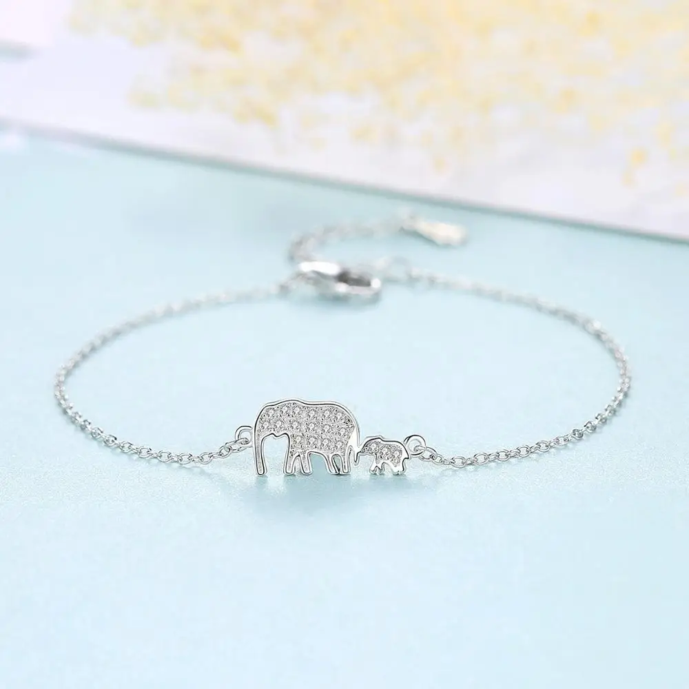 CZCITY Luxury 925 Sterling Silver Elephant Pendant Bracelets Gift for Mother&Daughter Lovely Jewelry