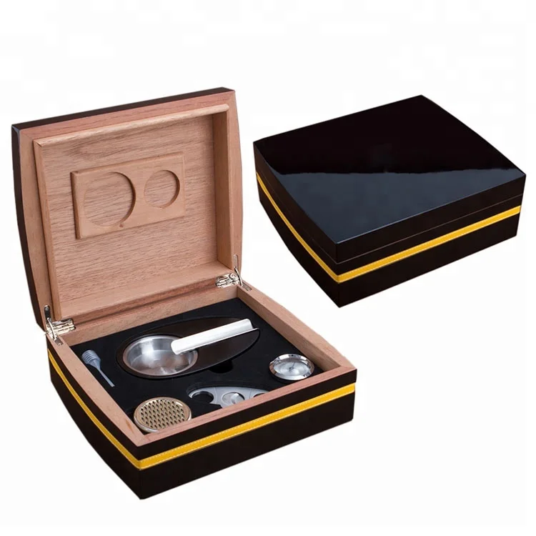 Small Order Accepted Brand High Lacquered Cigar Ashtray Cutter Humidor Box Gift Set Custom Logo Trade Assurance American Style
