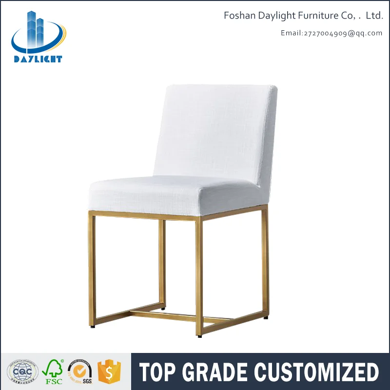 White fabric covers gold stainless steel base wedding chair