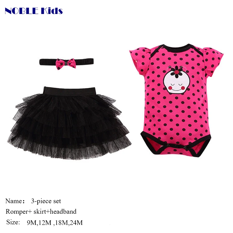 
New summer three-piece set baby skirts wholesale custom 100%cotton girls tops rompers 