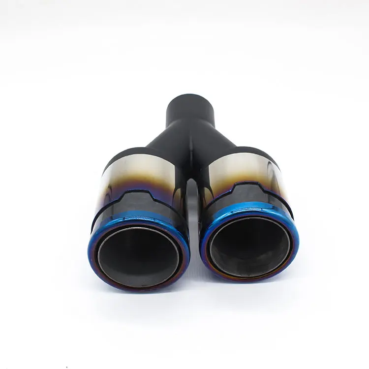 double outlets universal car exhaust pipe dual muffler tips blue end