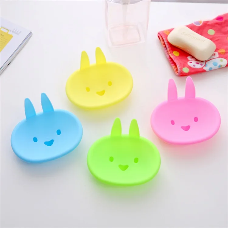 
Cute Cartoon Household Smiling Face Rabbit Shape Plastic Double Layer Soap Dish 