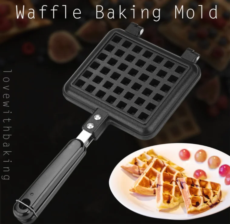Waffle Mould Cast Aluminum Base Stovetop Belgium Waffle Iron Household Kitchen Gas Non-Stick Waffle Baking Pan Mold Press Plate
