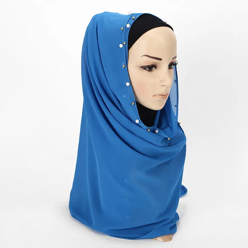 Beautiful Wrap soft long Islam Cloth Pearl Plain Scarf Shawl Muslim Head Scarf Bubble Chiffon Hijabs