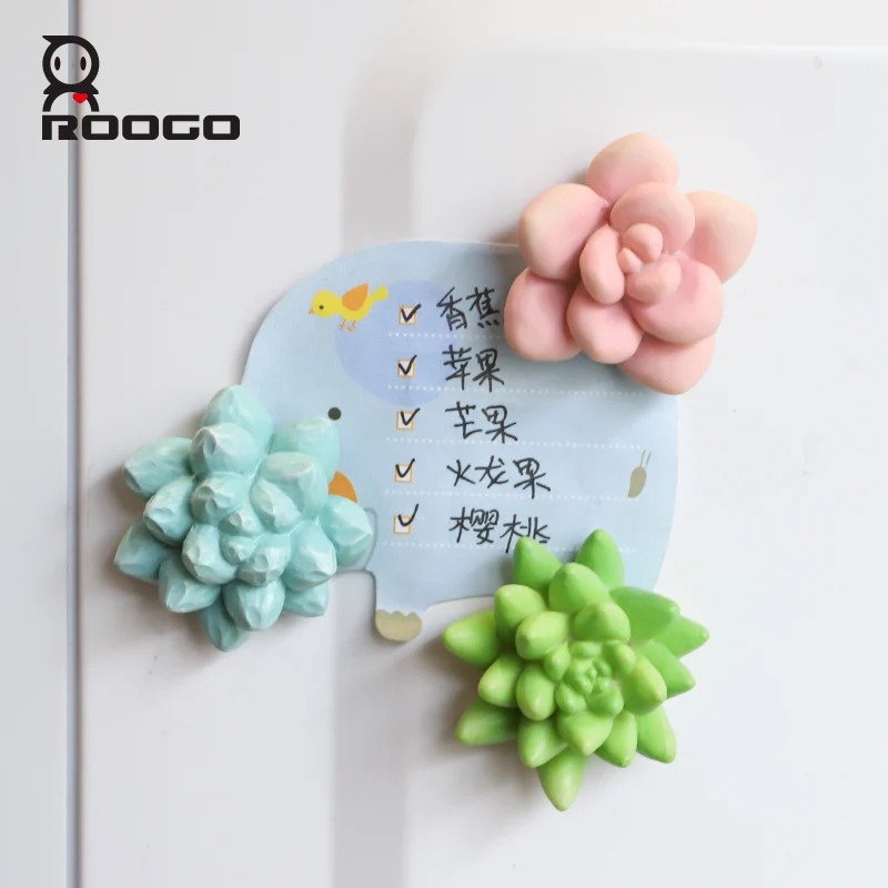 Roogo Resin Succulents Plant Flowers Fridge Magnet 3D Sticker