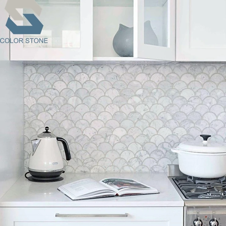 Каррарский Мрамор средней рыбки весы веерообразной мозаичной плитки backsplash