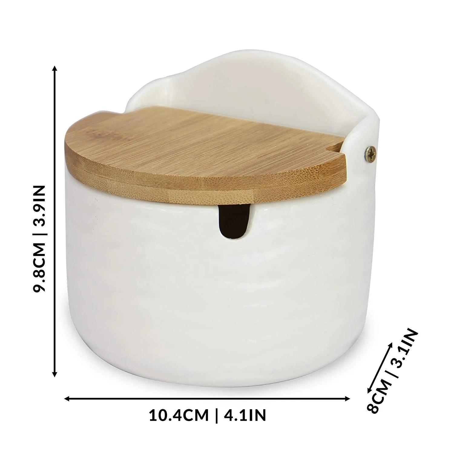 Ceramic Sugar Pot with Lid White Ceramic with Bamboo Lid Salt Canister