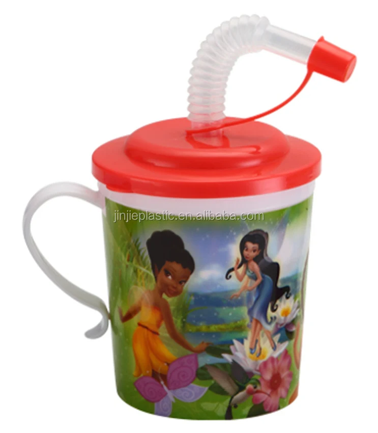 320ml, Eco-friendly, in-mold -labeling, cute kids pp tooth cup with handle and lid