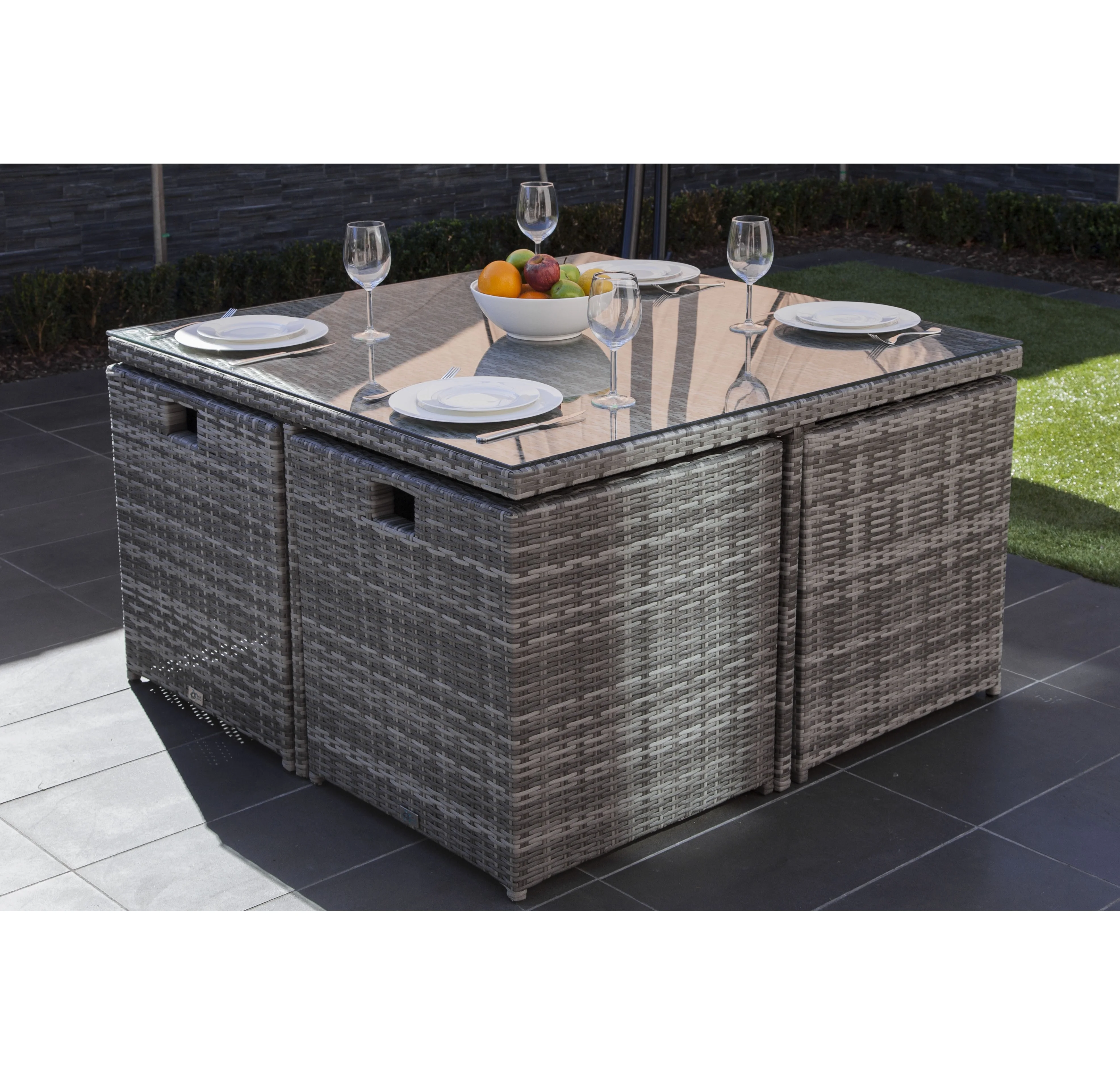 9 шт., набор плетеных кубических обеденных столов для сада