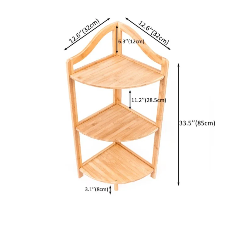 Bamboo 3 Tier Corner Shelf for Living Room Bathroom Kitchen