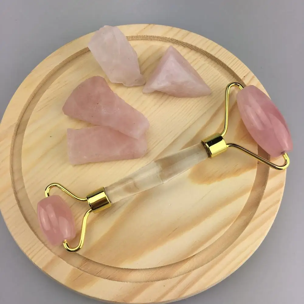  Newest and Hot selling Pink Crystal Message Roller Facial Rose Quartz Massage