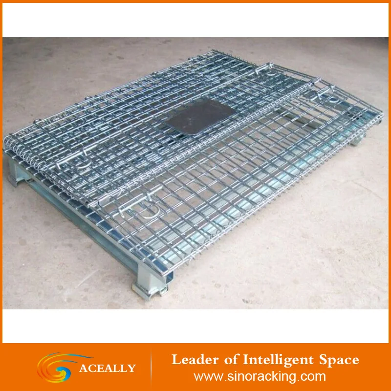 Aceally Folding Metal Pallet Cage/Wire Mesh, Pallet Container/Euro Pallet Cage