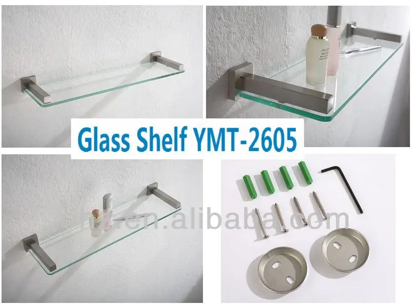 New Modern Bathroom Stainless Steel Silver Floating Glass Shelf Brackets 2605