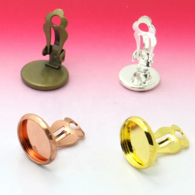 16mm Silver/Rose Gold/Antique Bronze Cameo Cabochon French Ear Clip Setting Blank Base DIY Earring Findings
