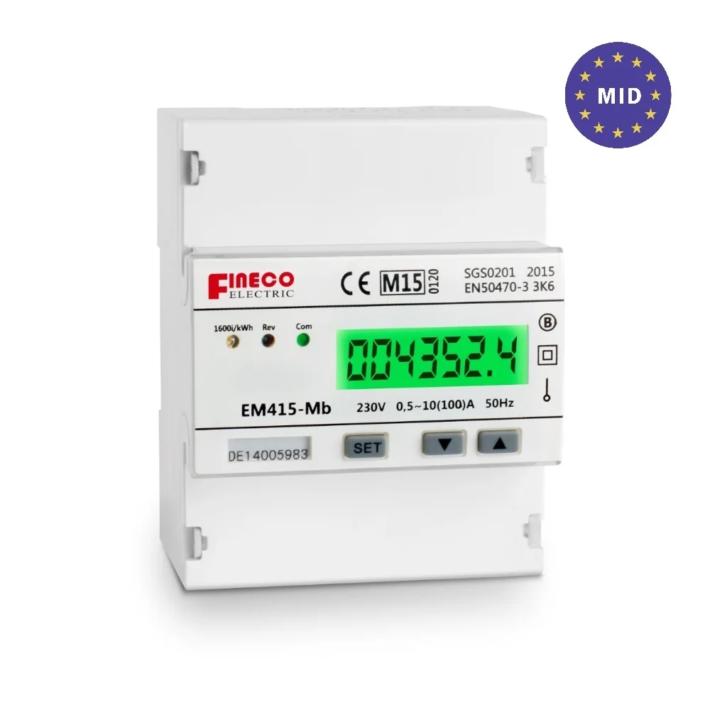 EM415-Mb 230V 10(100)A MID approved intelligent m bus meters single phase din rail kwh meter meter bus