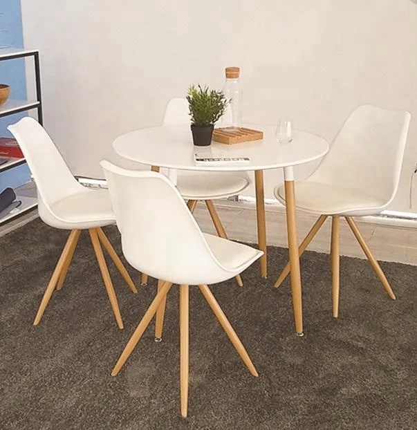 Современный пластиковый стул, деревянный круглый стол из МДФ с металлическими ножками, обеденный стол, столовая, гостиная