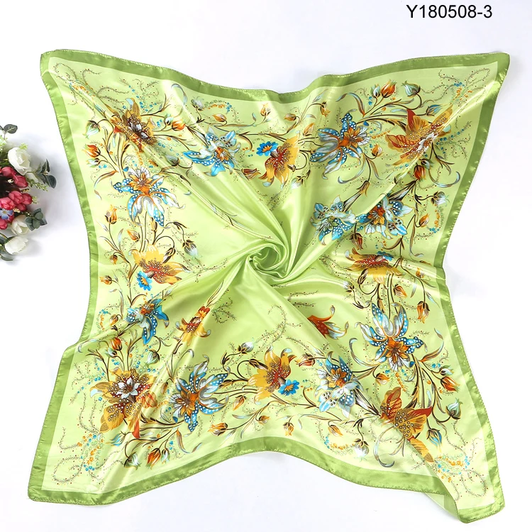 women headwrap 90x90cm luxury various printing square silk satin scarf
