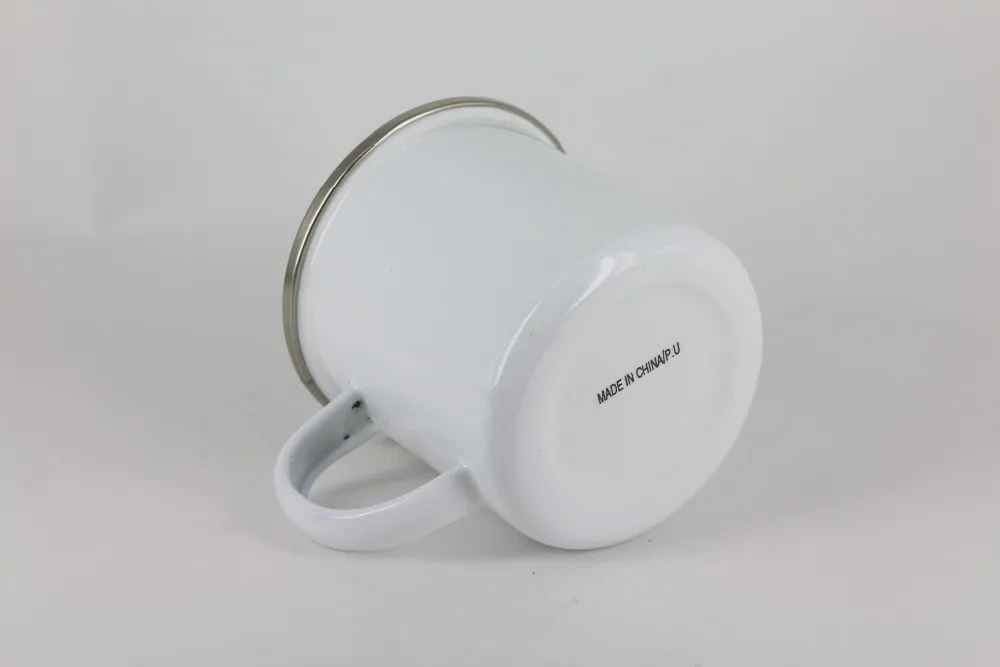 12 oz Sublimation Coated Mug Fine Enamel Cup with Silver Rim Outdoor Camping Mug