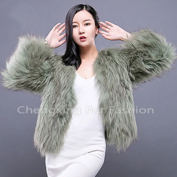 CX-G-A-187B New Classic Hand Knitted Fur Jacket Women Real Raccoon Fur Coat