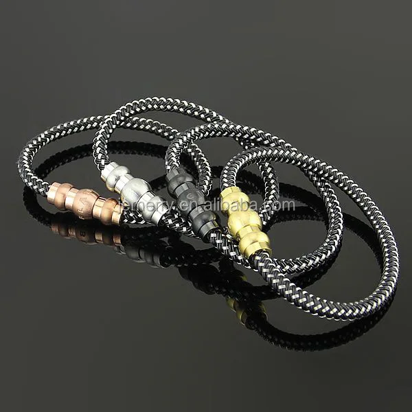 Fashion Healthy Energy Stainless Steel Magnetic Gold-plated Leather  Men Magnetic Custom Bracelet