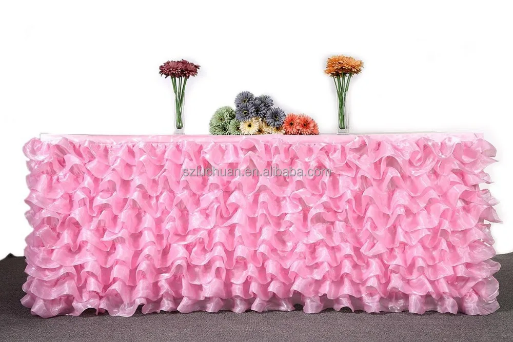 
Wedding Decorated Organza Fabric Rectangle Banquet Table Skirt 