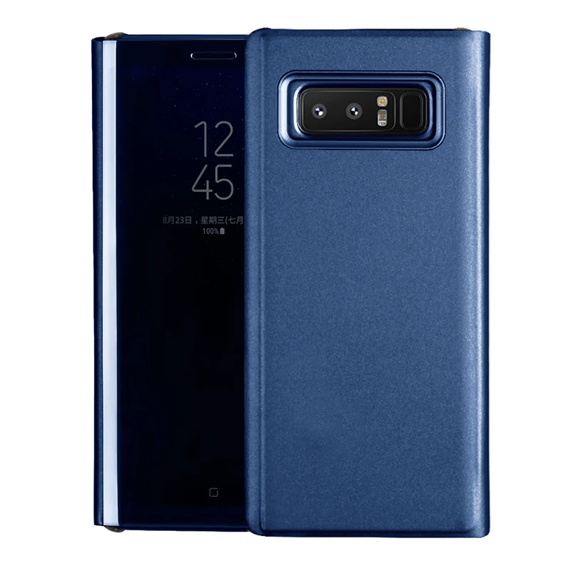window view electroplating stand mobile phone cover for Samsung note 8 9 s8 s8 plus mirror Flip Phone case