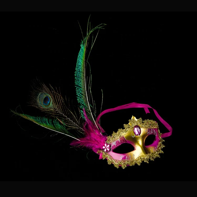 M-KQ Colorful Masquerade Peacock Feather Mask